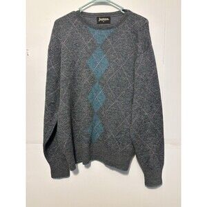 Jantzen Gray/Teal/Pink Argyle Sweater 50% Wool Size X Large Made in the USA